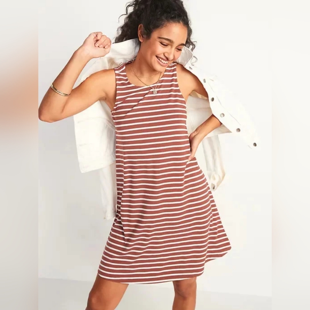 Old Navy Striped Jersey-Knit Sleeveless Swing Dress